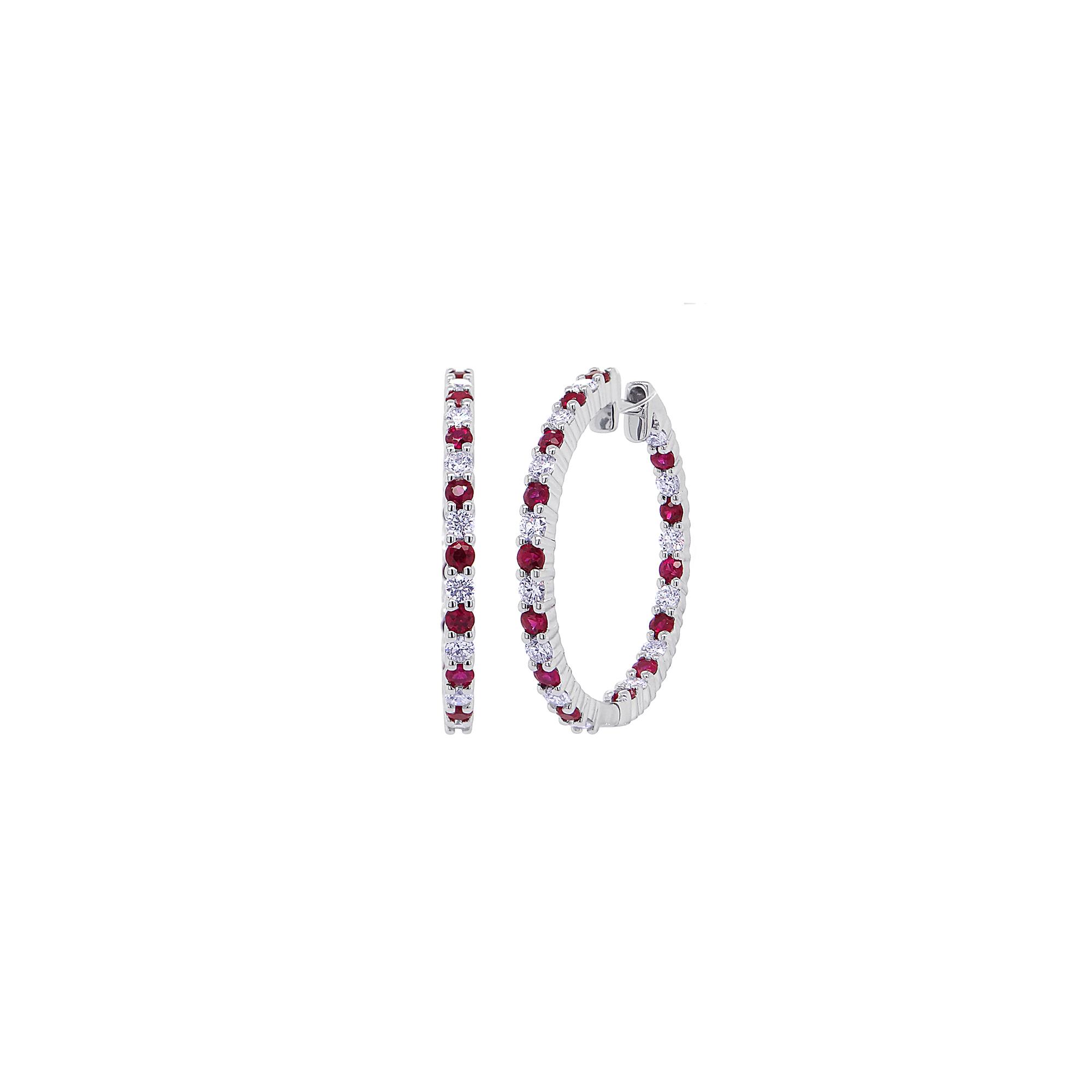 London Collection White Gold Inside Out Ruby and Diamond Hoop Earrings