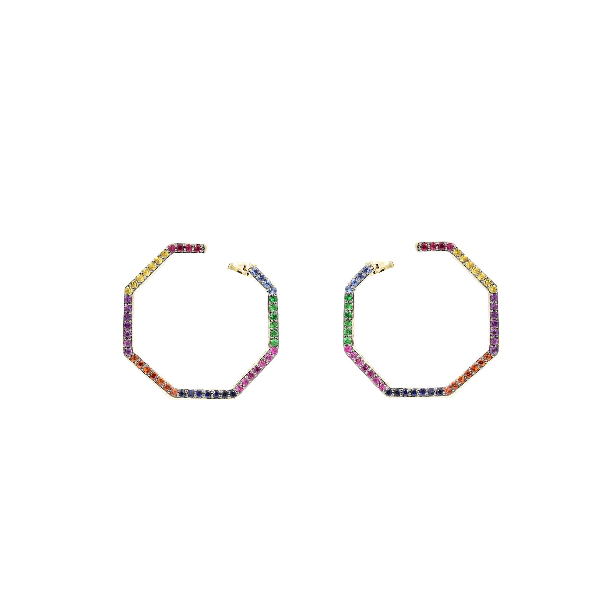 Phillips House 14k Yellow Gold Rainbow Octagon Hoop Earrings