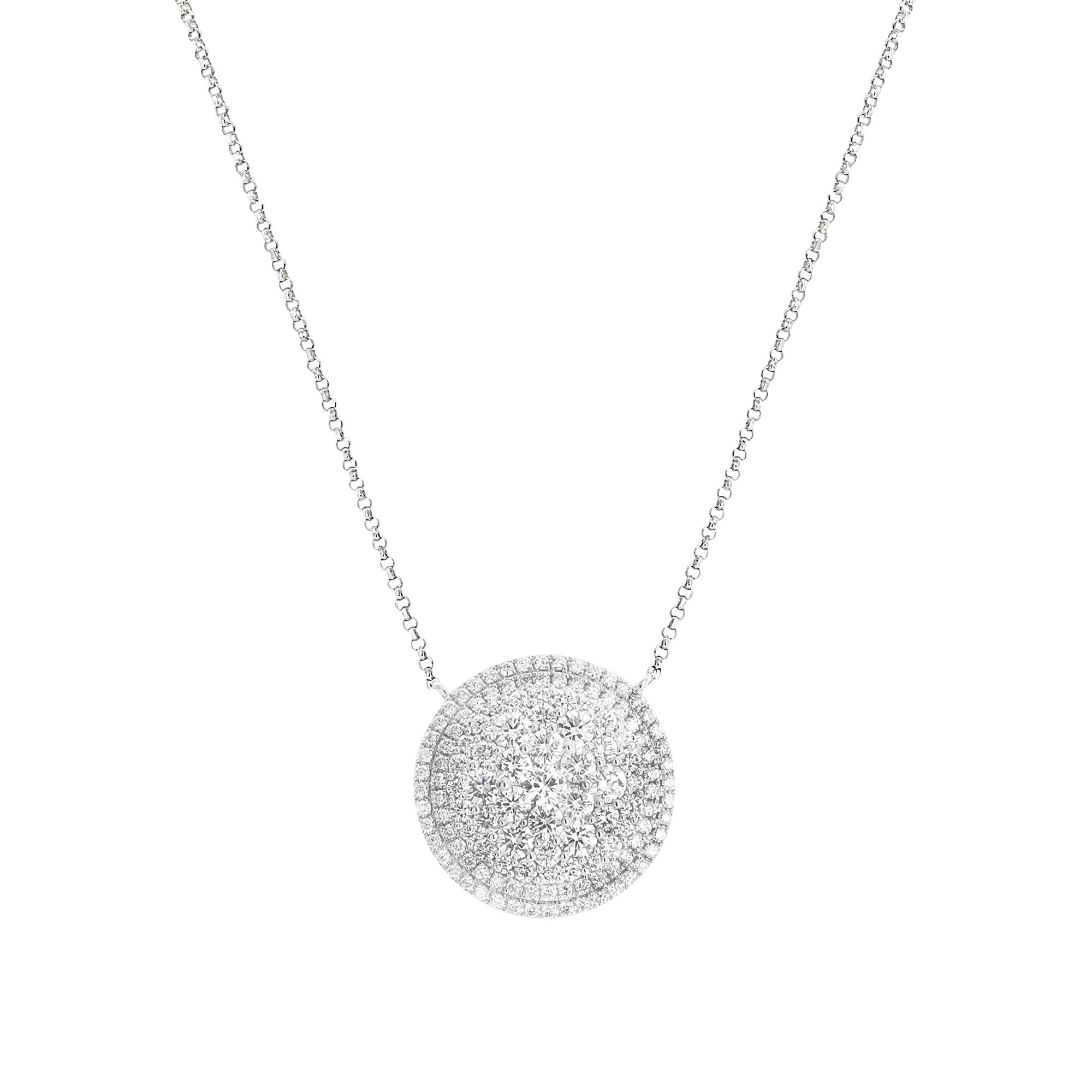 London Collection White Gold Pave Diamond Circle Pendant Necklace