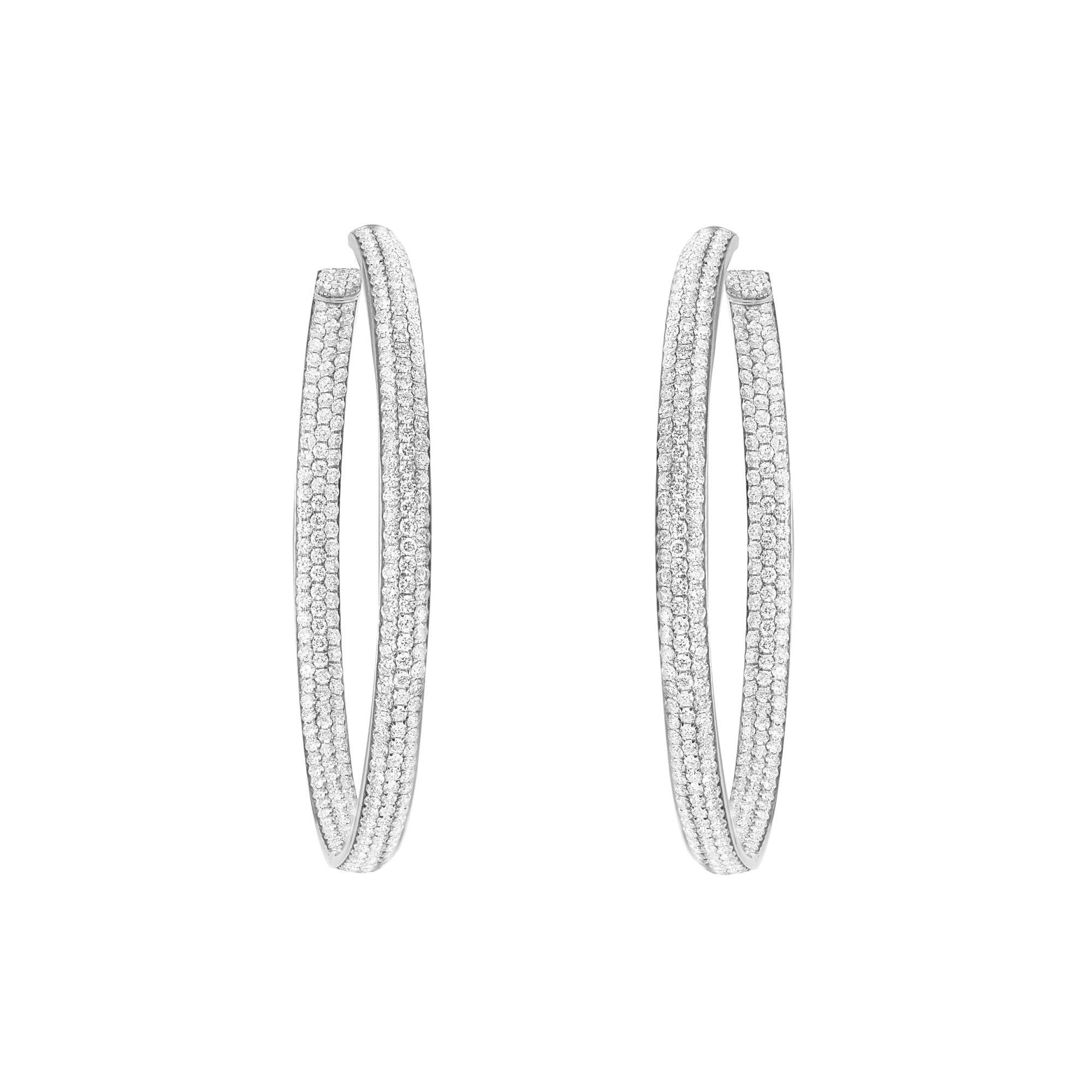 London Collection 18k White Gold In and Out 3 Row Diamond Hoop Earrings