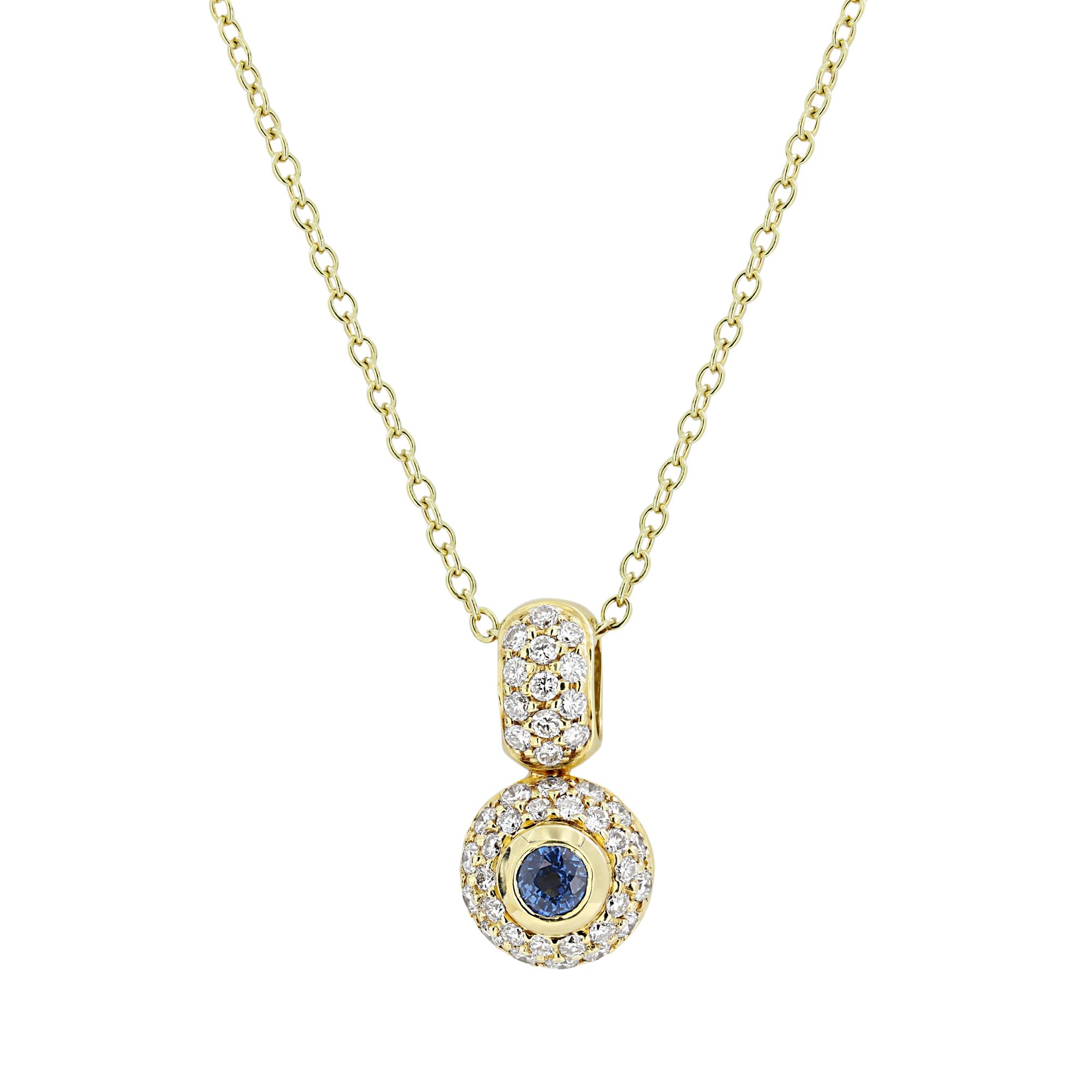 London Collection 14k Puff Diamond and Sapphire Pendant Necklace