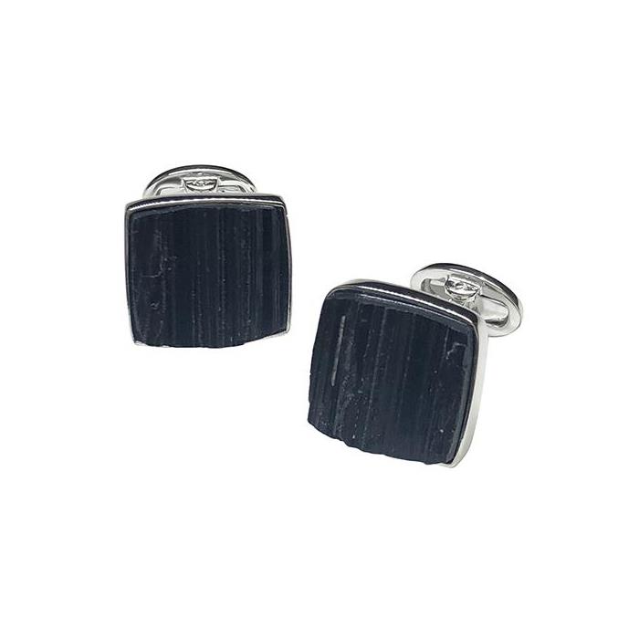 London Collection Sterling Silver and Black Tourmaline Cufflinks