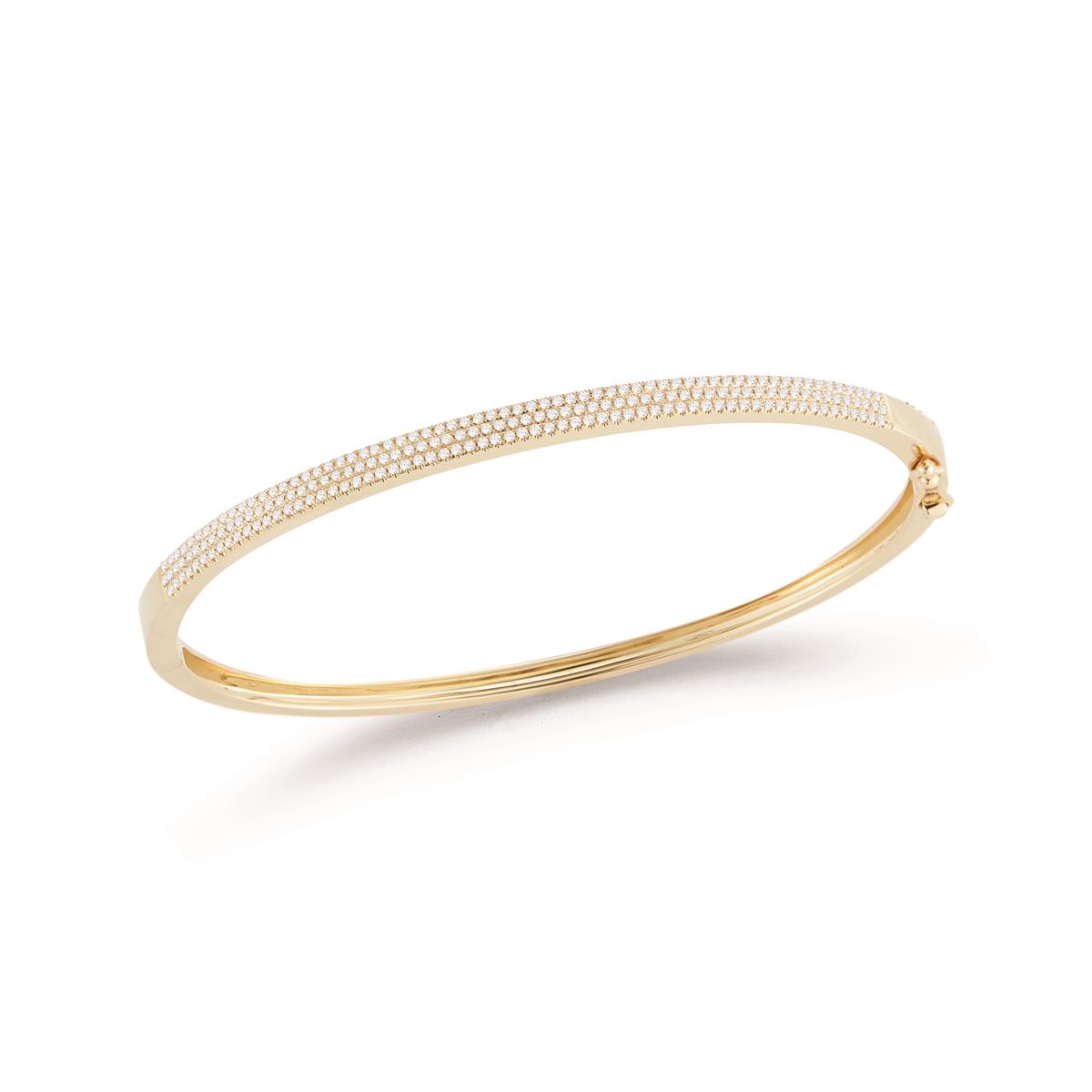 London Collection 14k Gold Muti Row Pave Diamond Bangle Bracelet