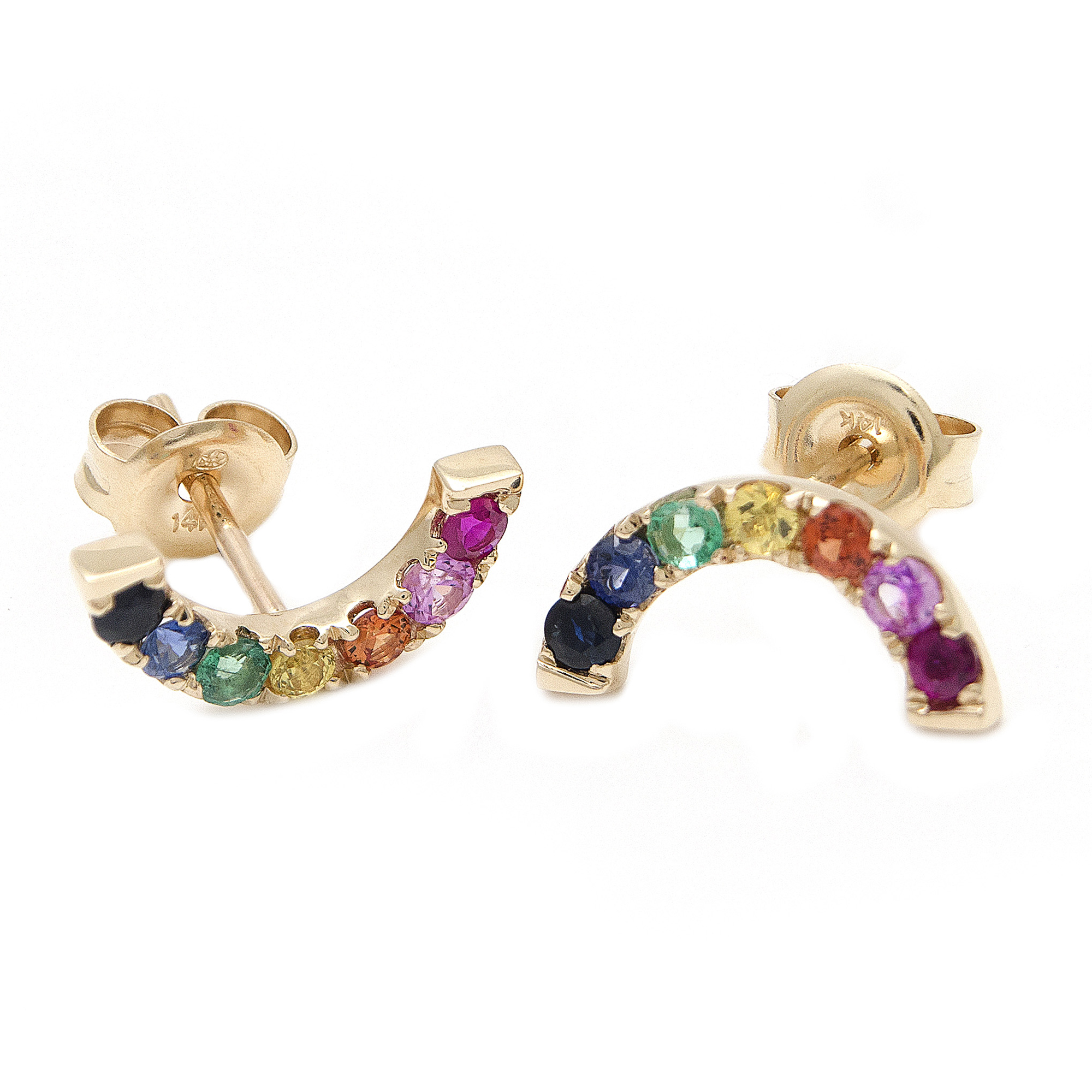 London Collection 14k Yellow Gold Multi Stone Arc Rainbow Stud Earrings