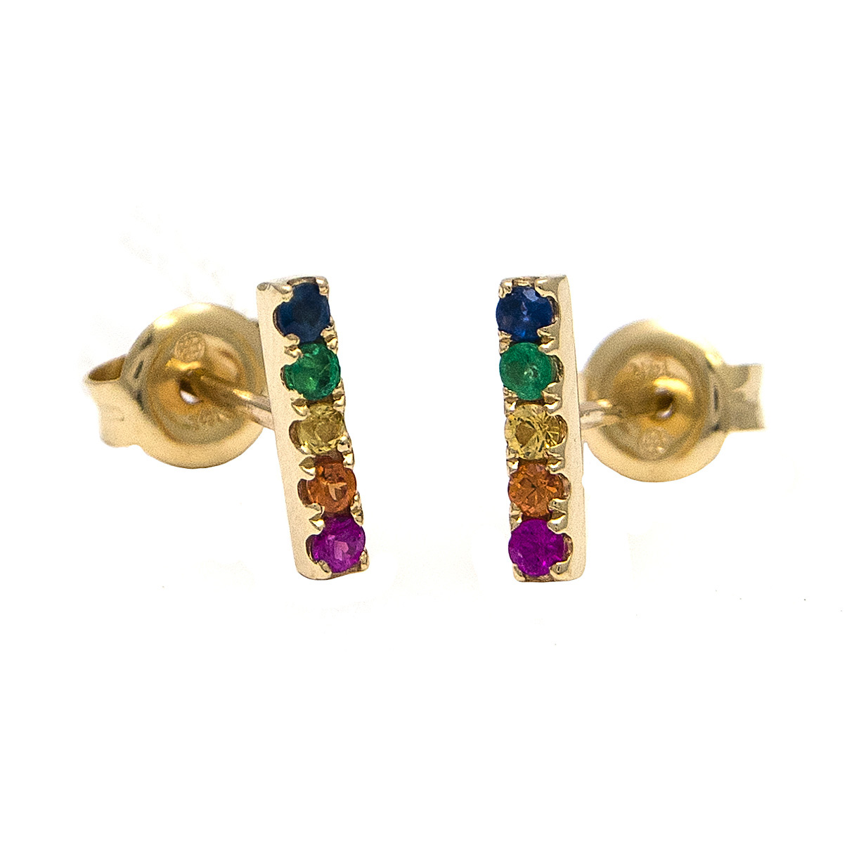London Collection 14k Yellow Multi Stone Small Bar Rainbow Stud Earrings