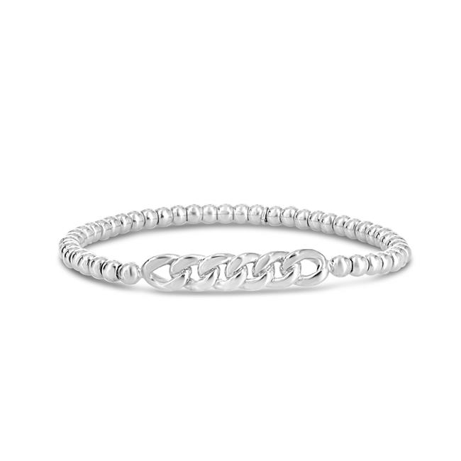 London Collection 18k White Gold Link Section Bead Stretch Bracelet