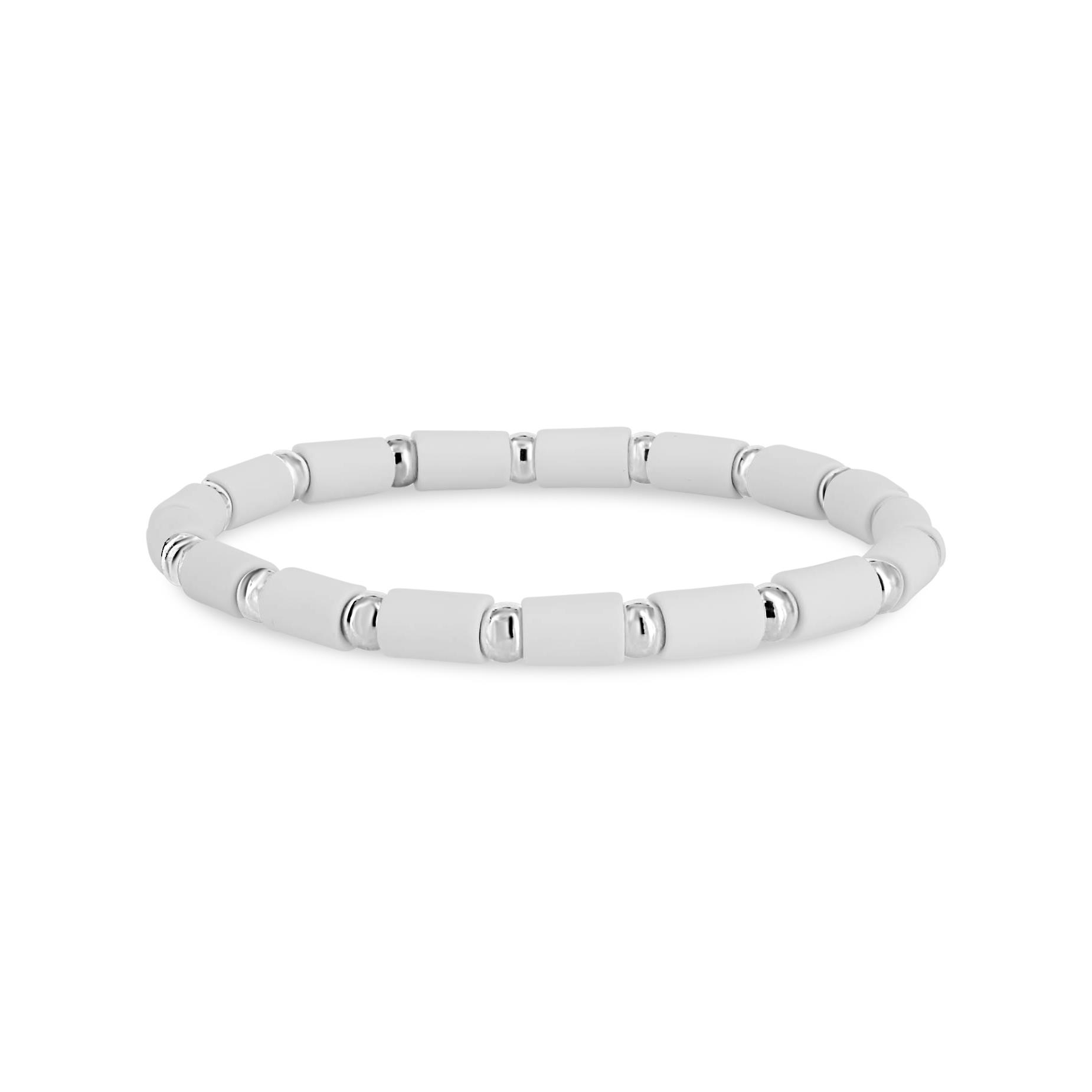 London Collection 18k White Gold Bead White Agate Tube Bracelet