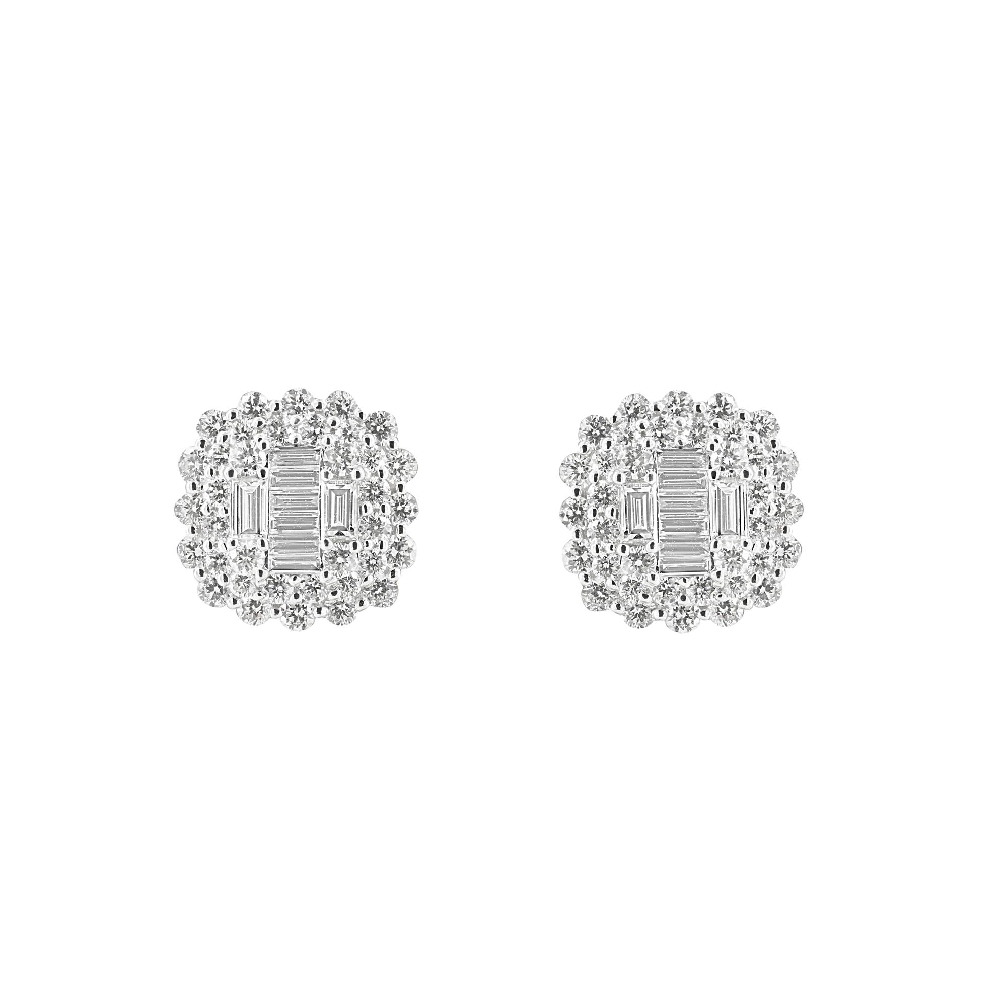 London Collection 18k White Gold Mixed Diamond Cushion Earrings