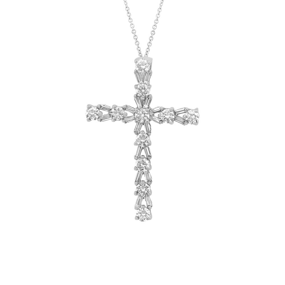 London Collection 14k White Gold Diamond Baguette Cross Pendant