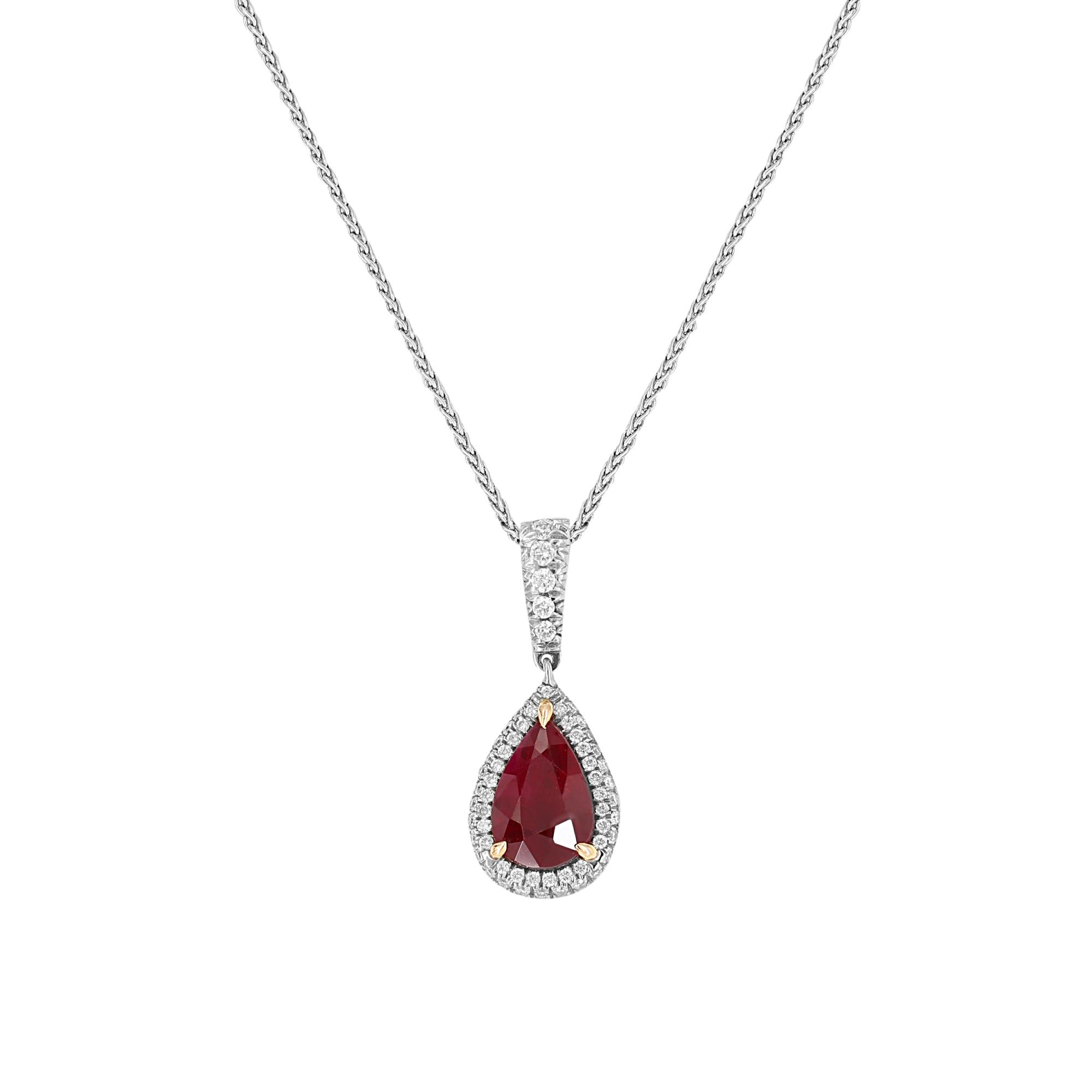 London Collection 18k Diamond and Pear Shape Ruby Pendant Necklace