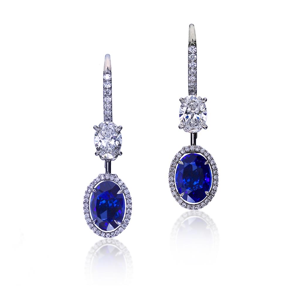 London Collection Platinum Blue Sapphire and Diamond Drop Earrings