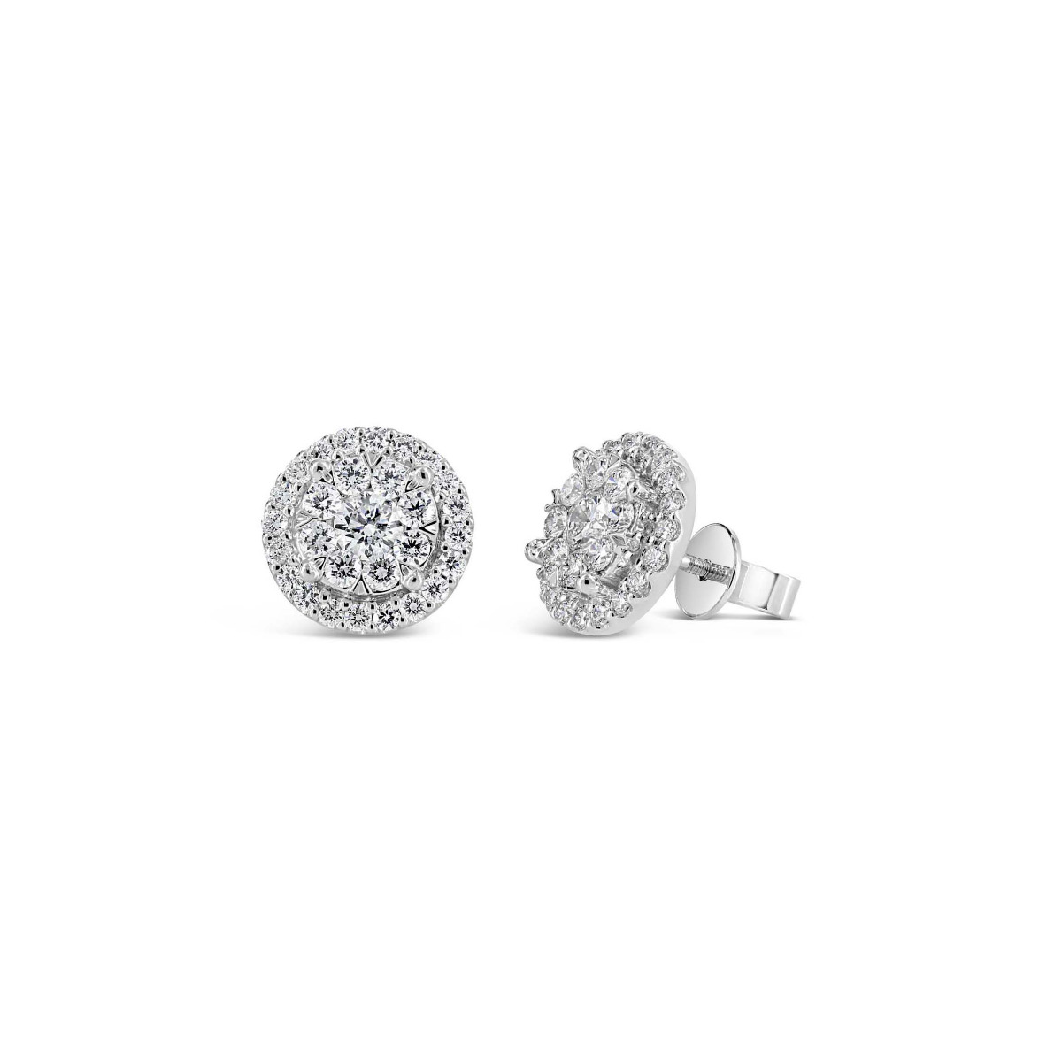 London Collection 14k White Gold Halo Diamond Cluster Stud Earrings