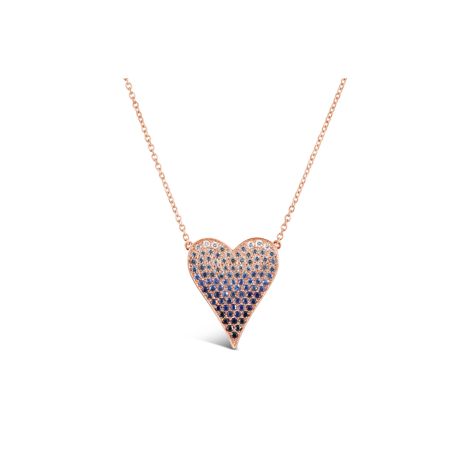 London Collection 14k Rose Gold Diamond Blue Sapphire Heart Pendant Necklace