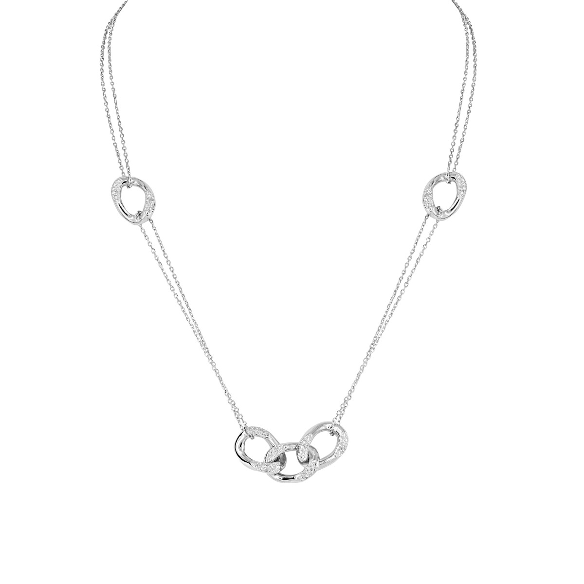 London Collection Sterling Silver Curb Link Double Chain Necklace 18 inches