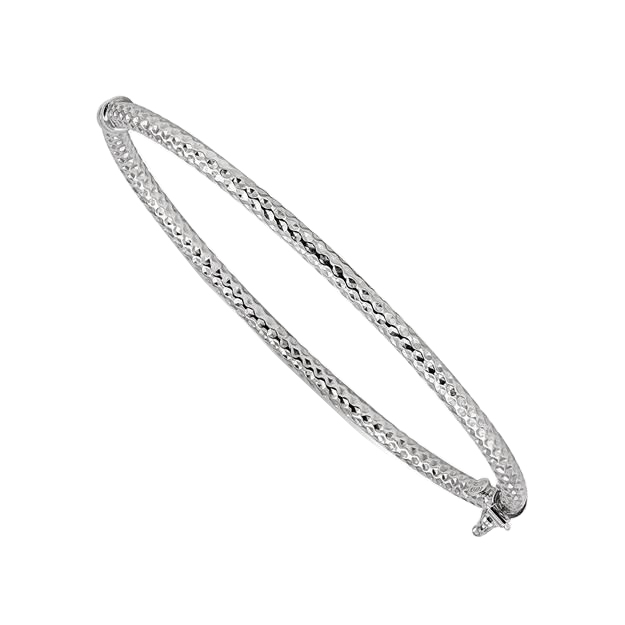 London Collection Sterling Silver Textured Hinged Bangle