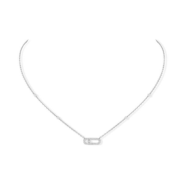Messika 18k White Gold Move Uno Pave Diamond Necklace