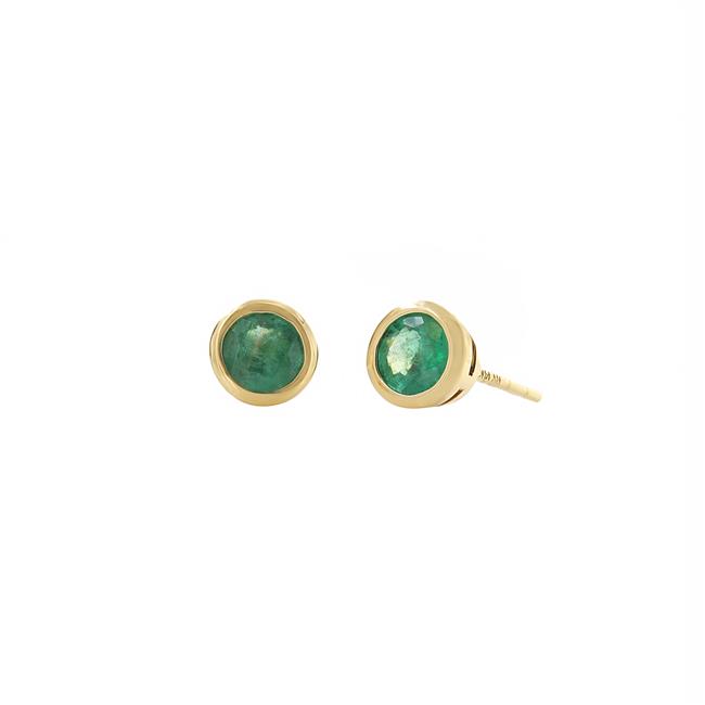 London Collection 14k Yellow Gold Round Emerald Studs