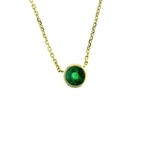 London Collection 14k Yellow Gold Round Emerald Necklace