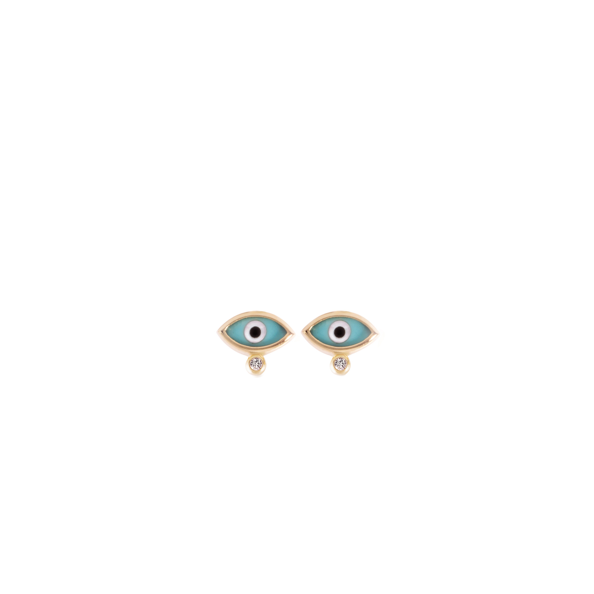 London Collection 14K Yellow Gold Evil Eye Earrings with Blues Eyes and 1 Diamond  