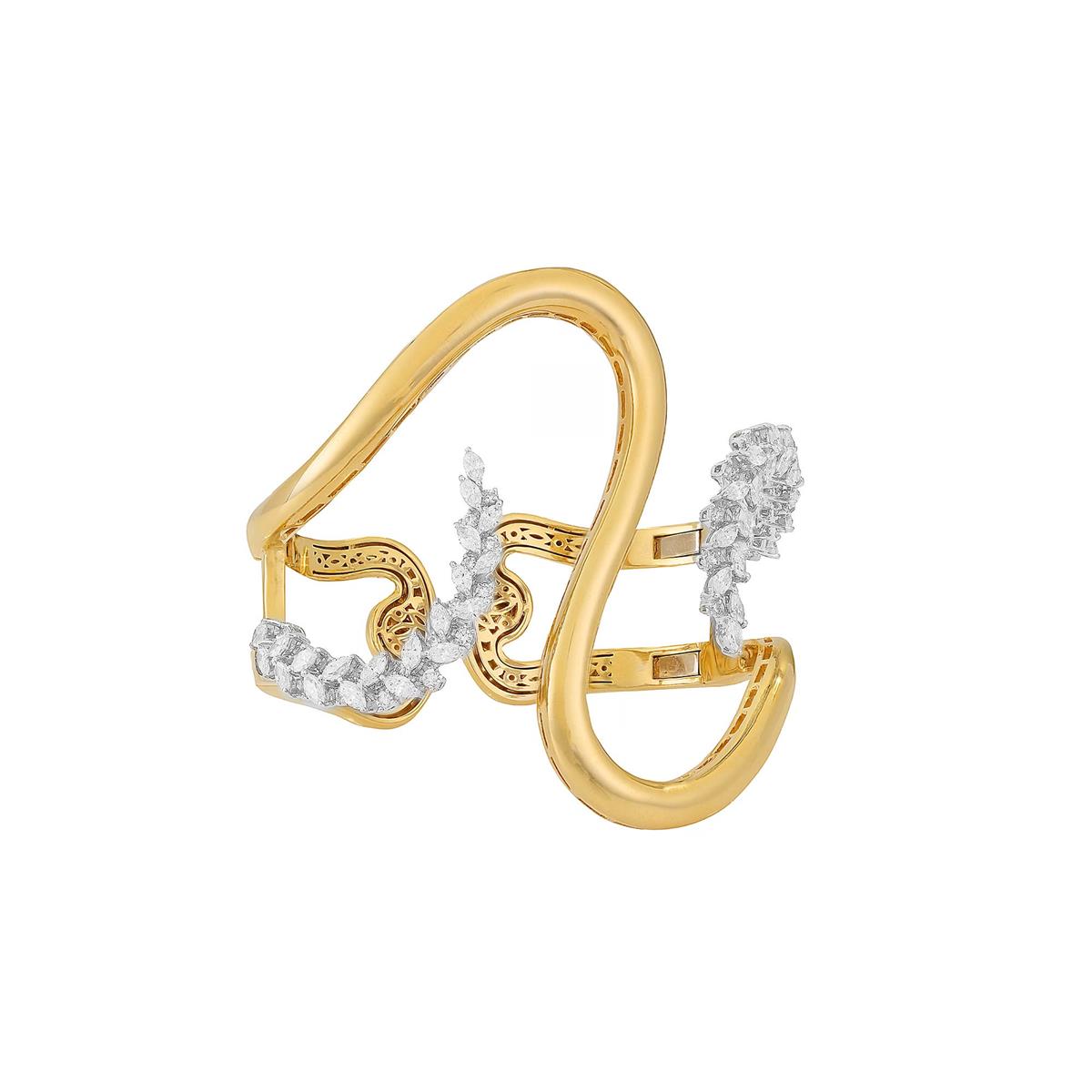 Yeprem Two Tone Diamond Curved Cuff Bracelet
