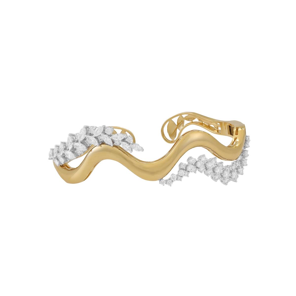 Yeprem Two Tone Diamond Double Wavy Bangle Bracelet
