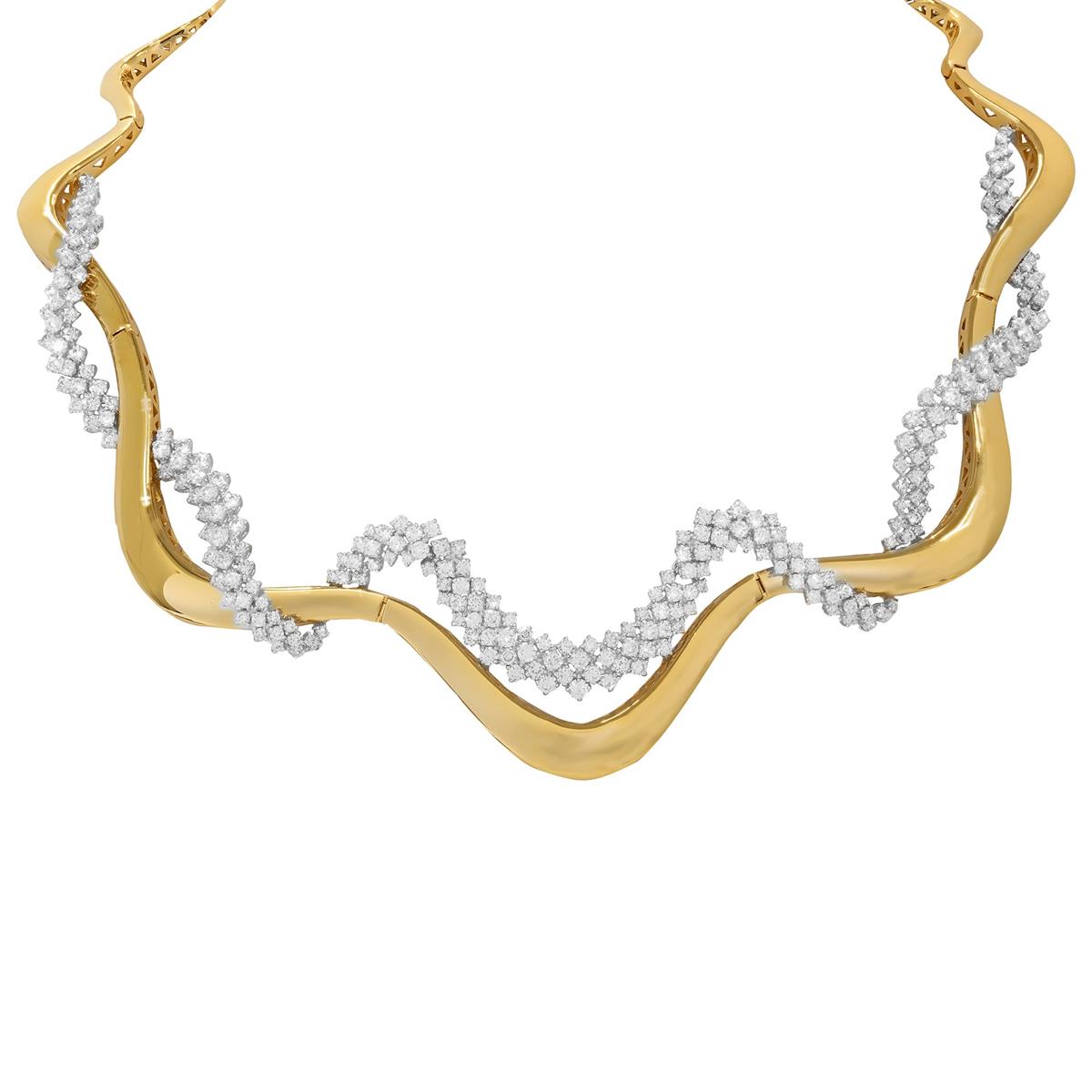 Yeprem Golden Strada Two Tone Diamond Double Wave Statement Necklace