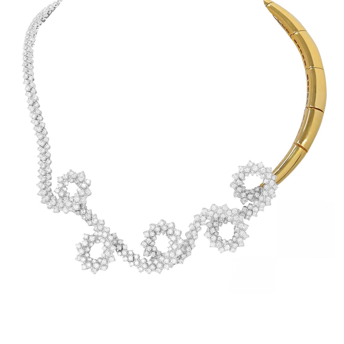 Yeprem Golden Strada Two Tone Diamond Curly Statement Necklace
