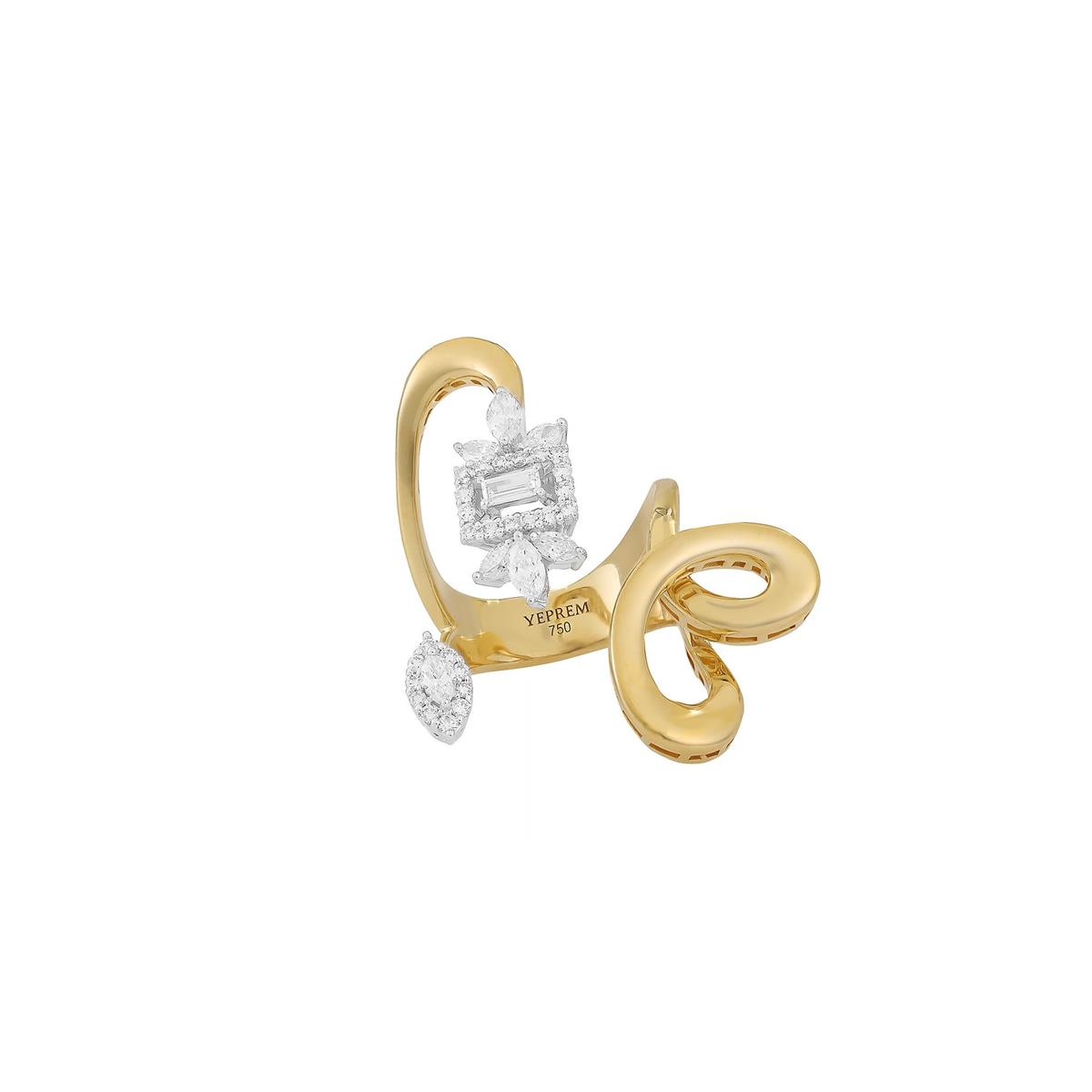 Yeprem Two Tone Diamond Curved Wrap Ring