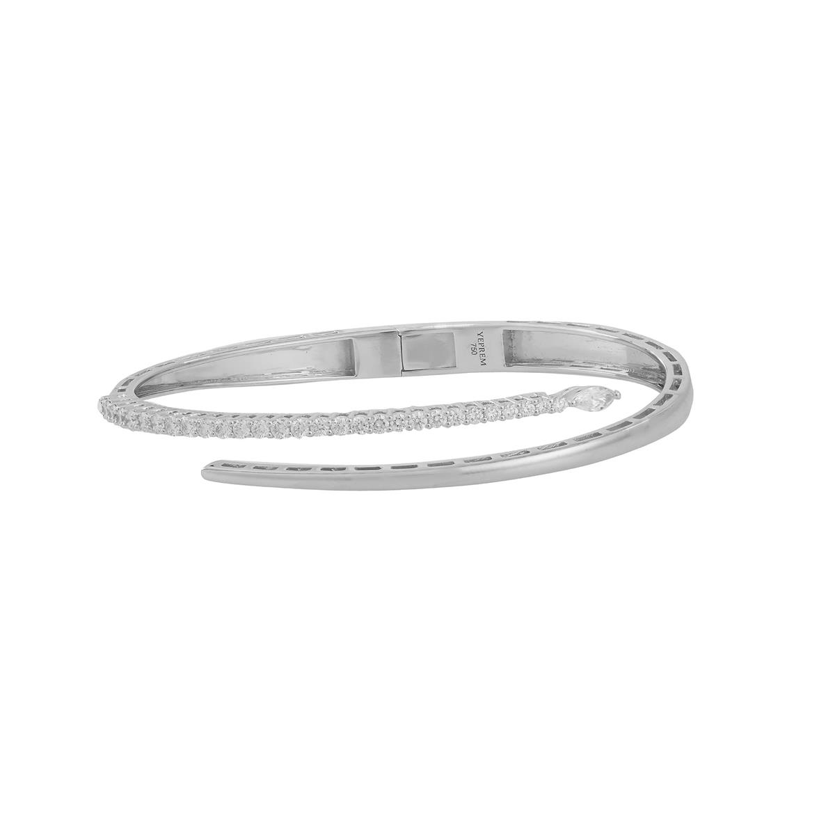 Yeprem Golden Strada 18k White Gold Diamond Bypass Bangle Bracelet