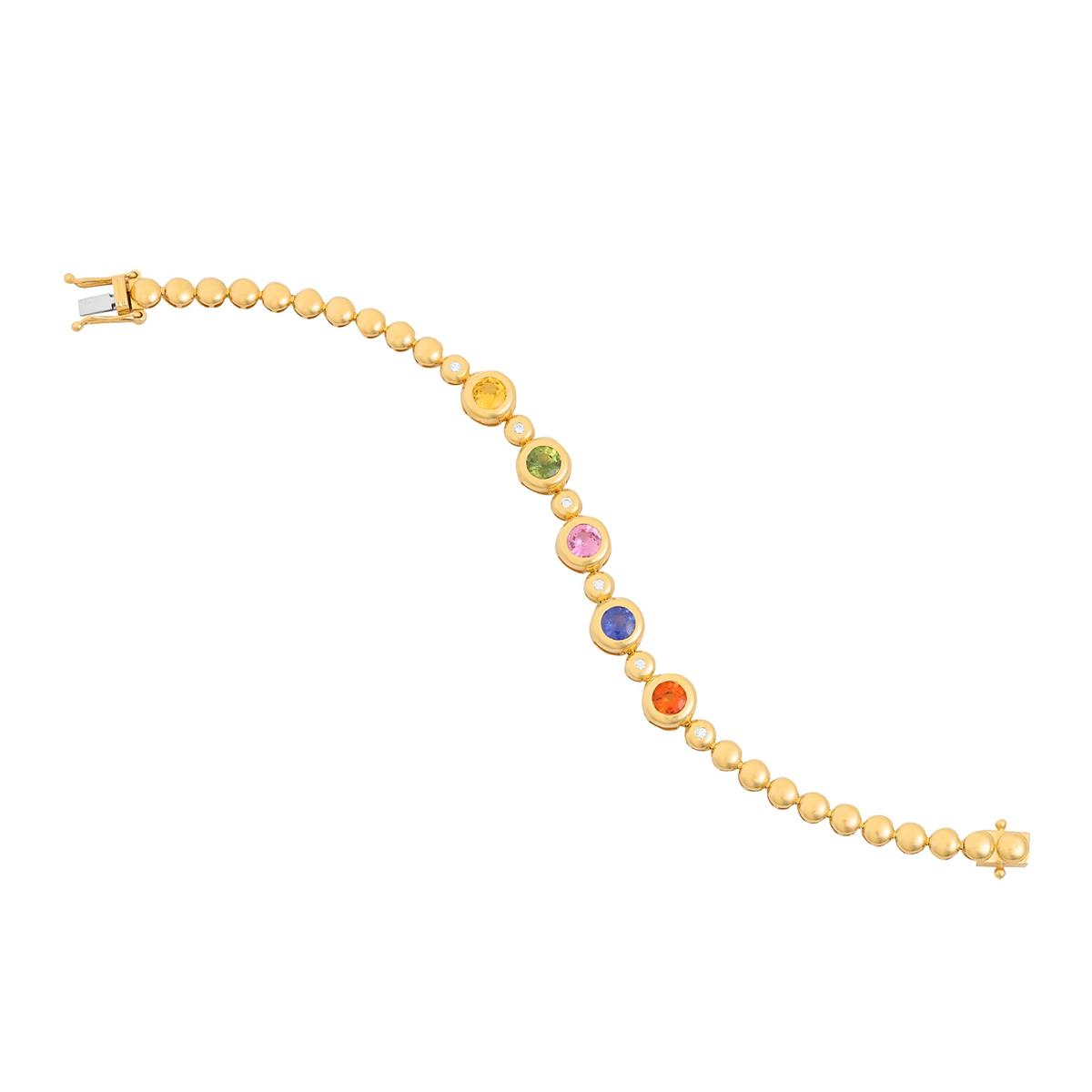 London Collection 14k Yellow Gold Multi Color Sapphire & Diamond Tennis Bracelet