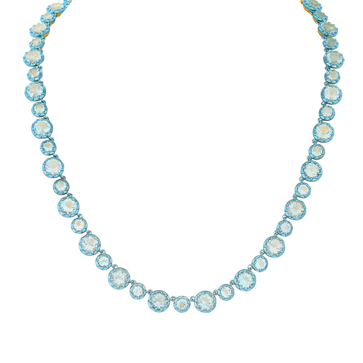 London Collection 14k Yellow Gold Blue Topaz & Blue Gold Bezel Set Necklace