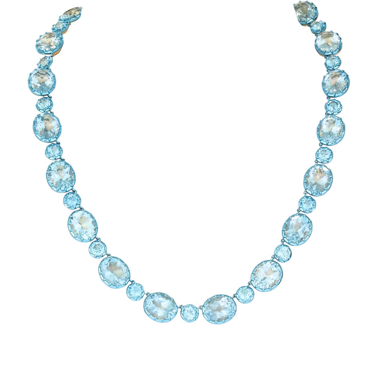 London Collection 14k Yellow Gold Blue Topaz Blue Gold Bezel Set Cocktail Necklace