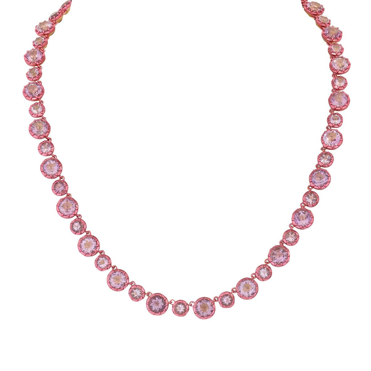 London Collection 14k Yellow Gold Amethyst Pink Gold Bezel Set Necklace