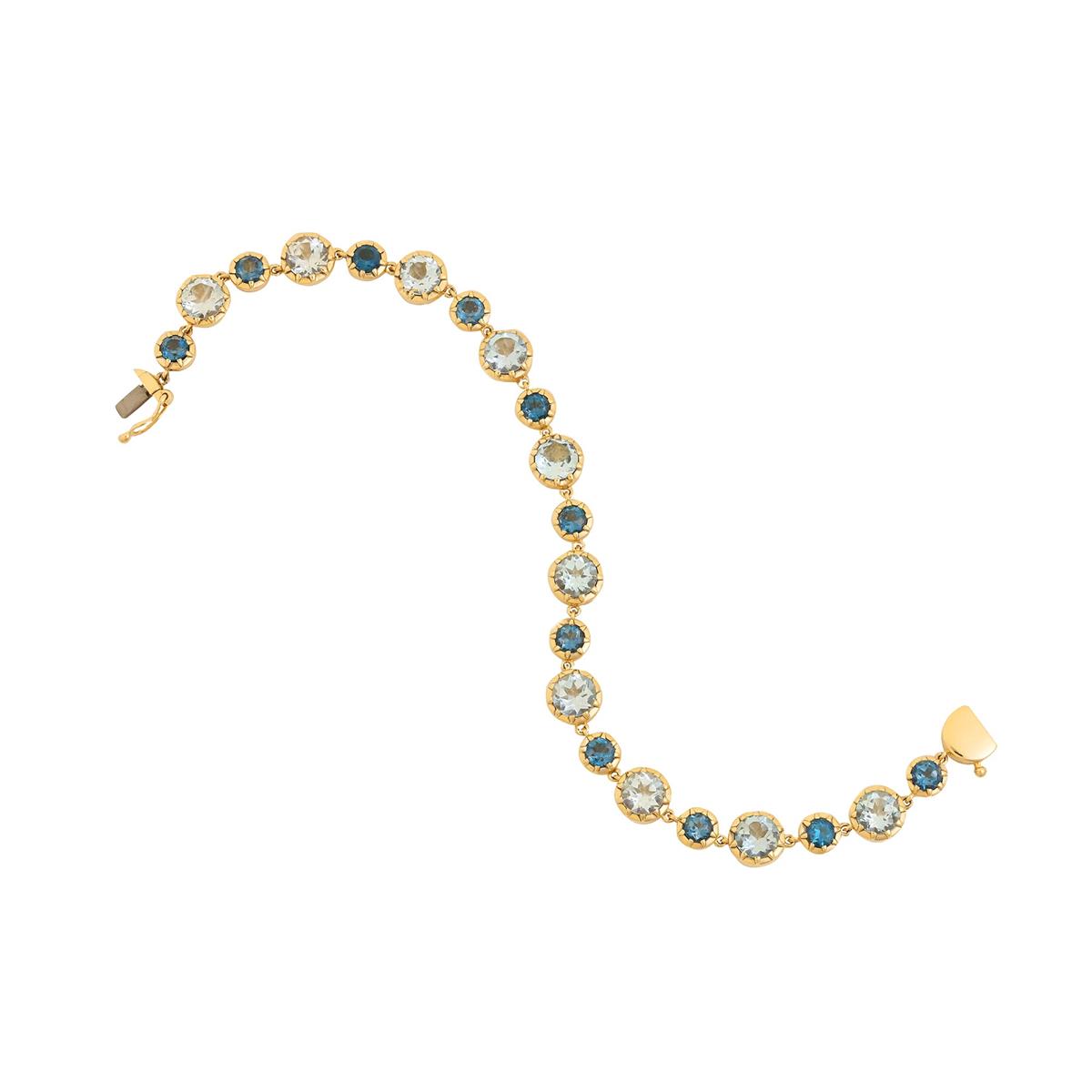 London Collection 14k Yellow Gold Blue Topaz Bezel Tennis Bracelet