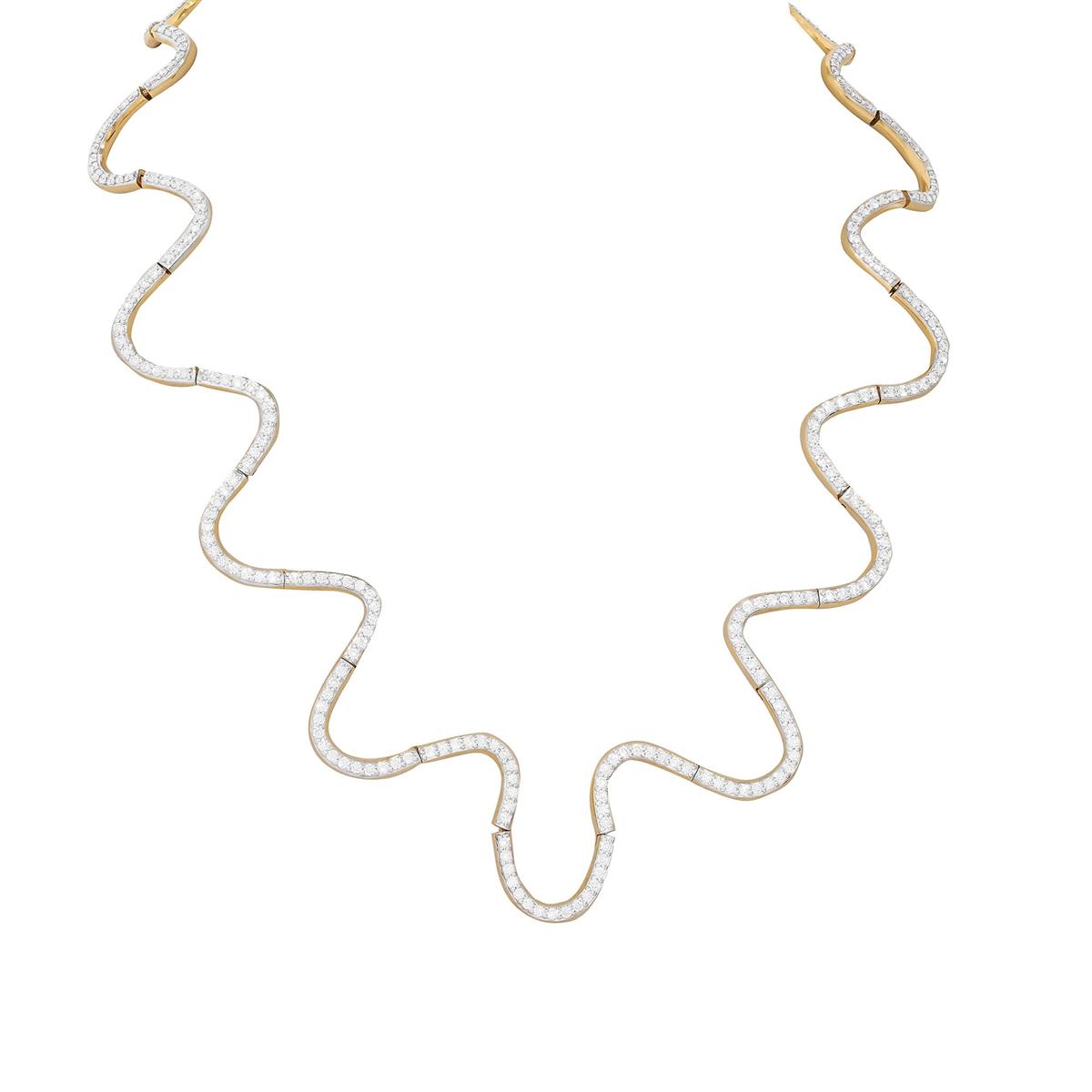 London Collection 14k Yellow Gold Diamond Wavy Necklace
