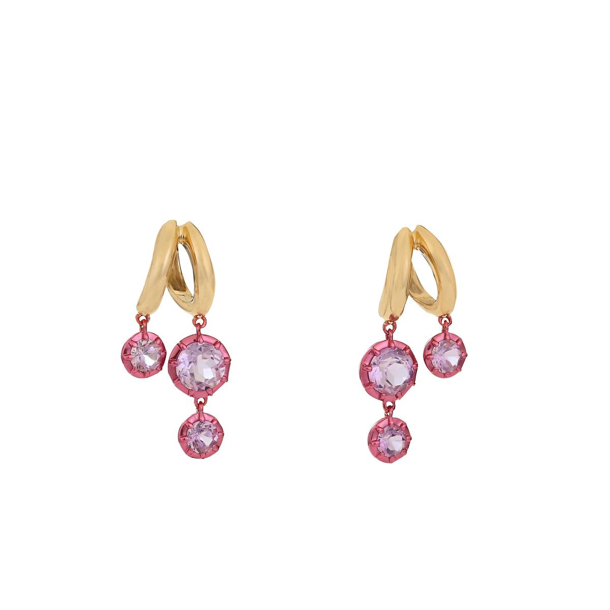 London Collection 14k Yellow Gold Amethyst Pink Gold Bezel Drop Earrings
