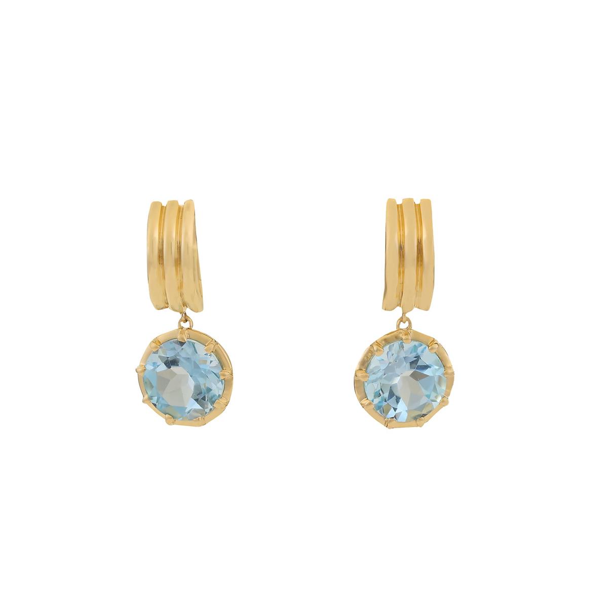 London Collection 14k Yellow Gold Blue Topaz Bezel Drop Earrings