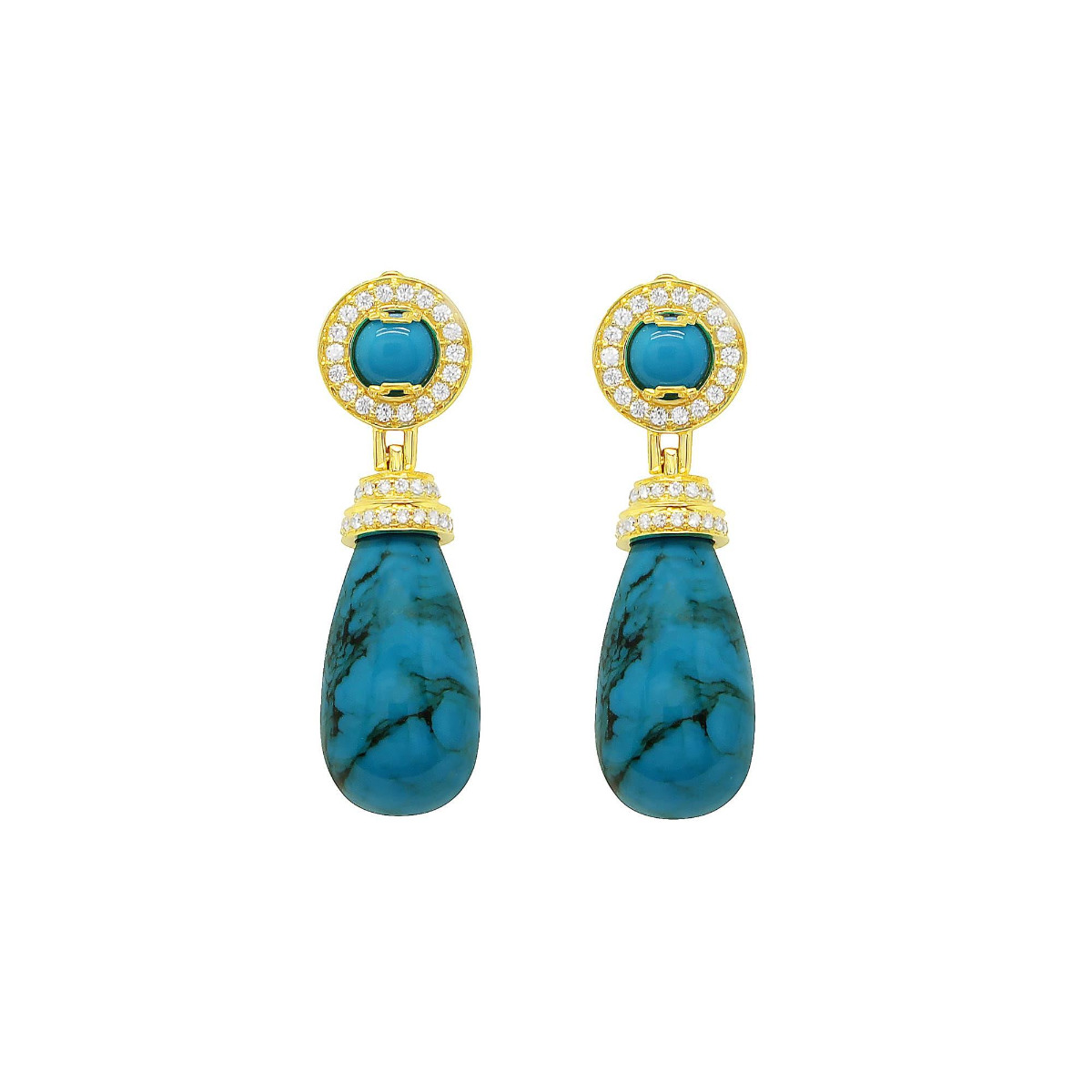 Goshwara G-One 18k Yellow Gold Diamond and Turquoise Earrings