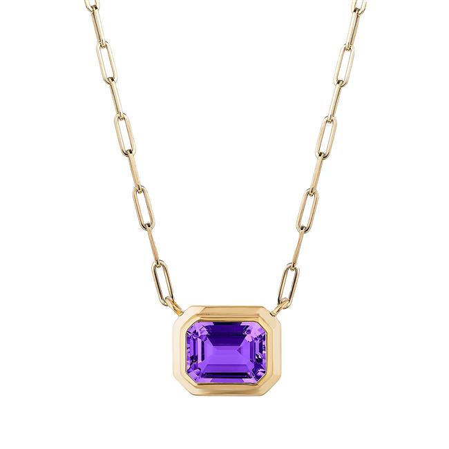Goshwara Manhattan 18k Yellow Gold Amethyst Bezel Necklace