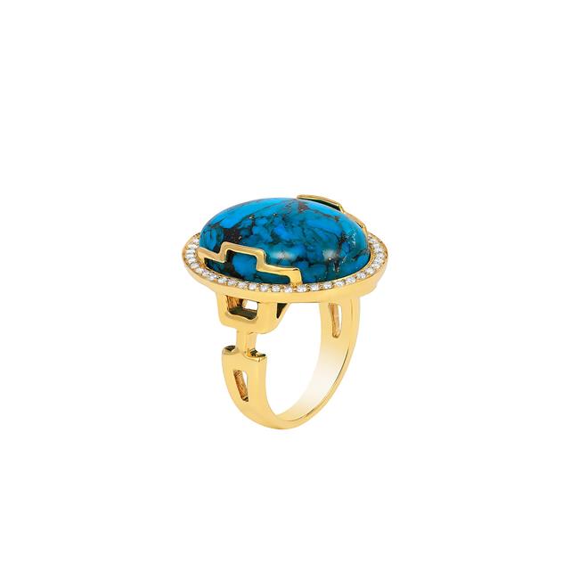 Goshwara Rock & Roll 18k Yellow Gold Turquoise and Diamond Ring
