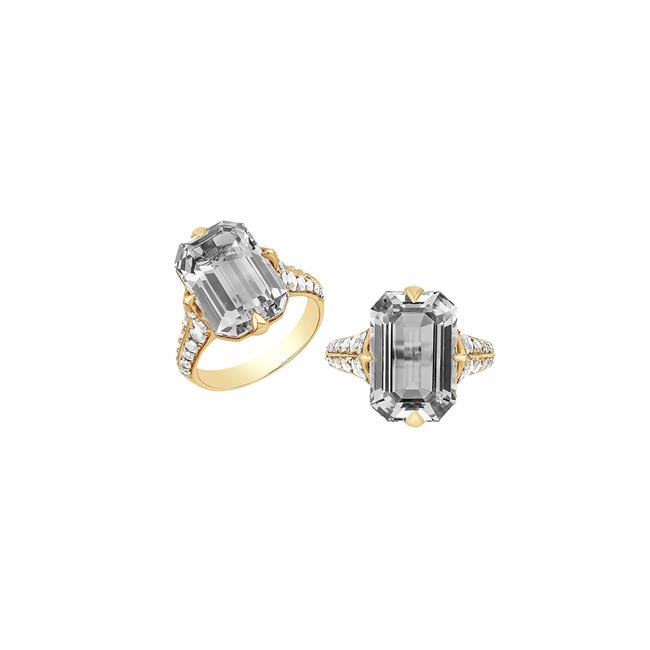 Goshwara Rainforest 18k Yellow Gold Rock Crystal and Diamond Ring