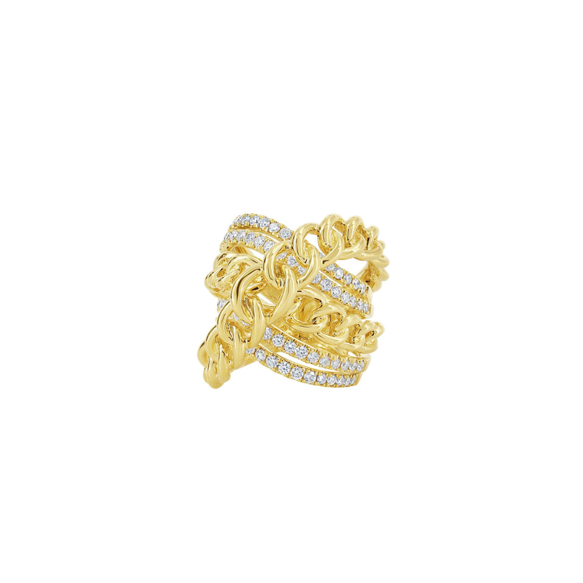 London Collection 18k Yellow Gold Diamond 4 Row Chain Ring