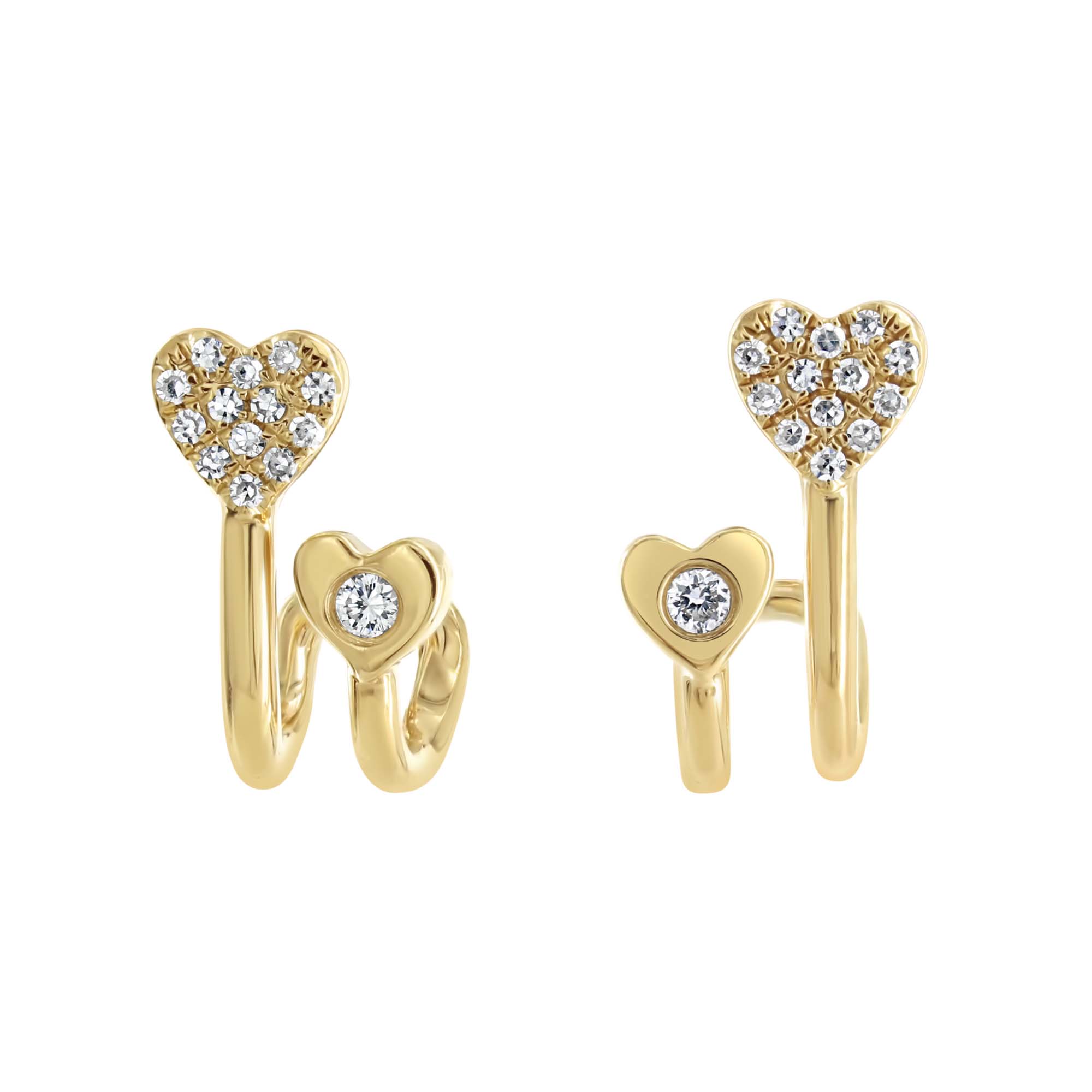 London Collection 14k Yellow Gold Double Heart Diamond Stud Earrings