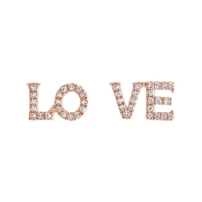 London Collection 14k Rose Gold Pave Diamond Love Stud Earrings