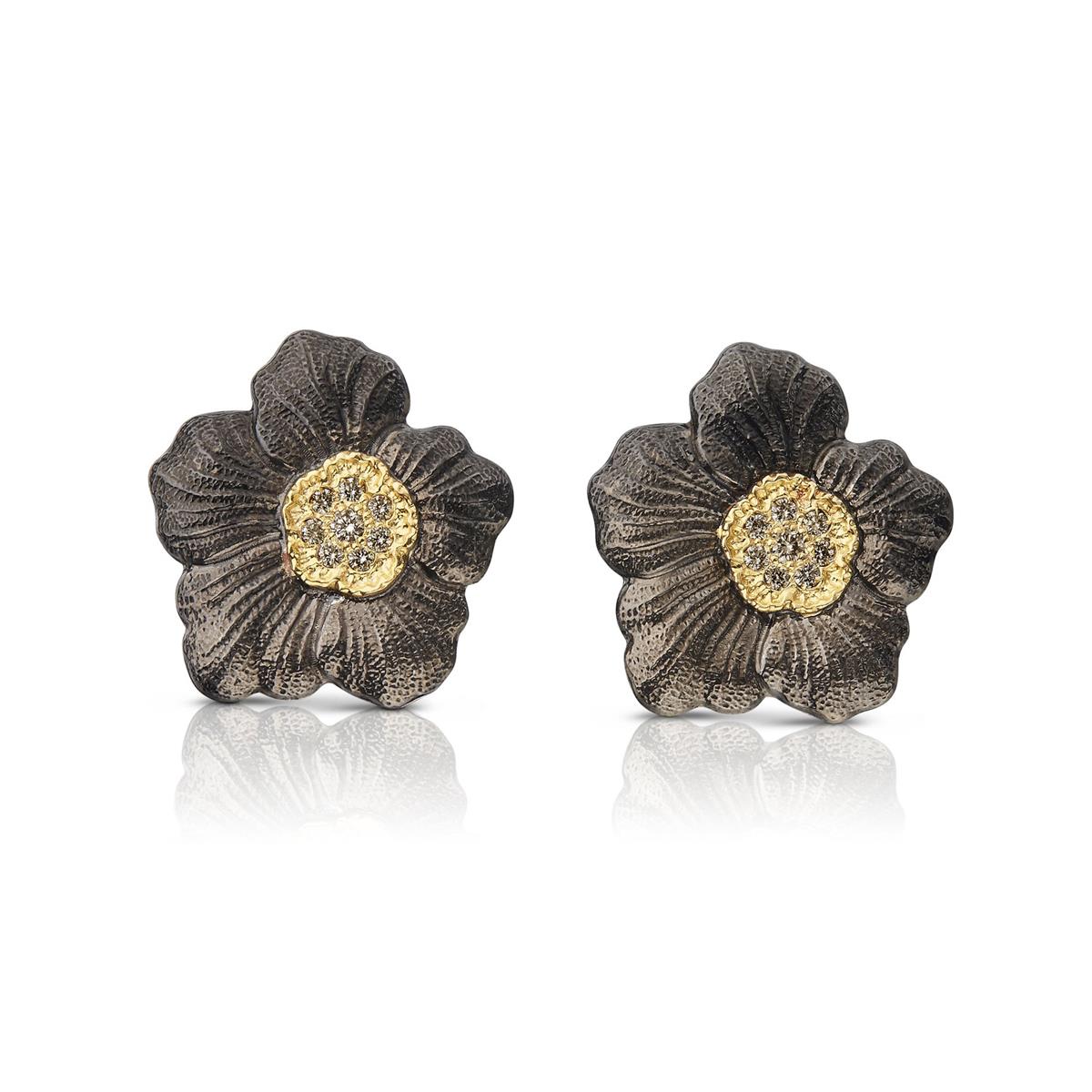 Buccellati Blossoms Sterling Silver & Vermeil Diamond Flower Stud Earrings