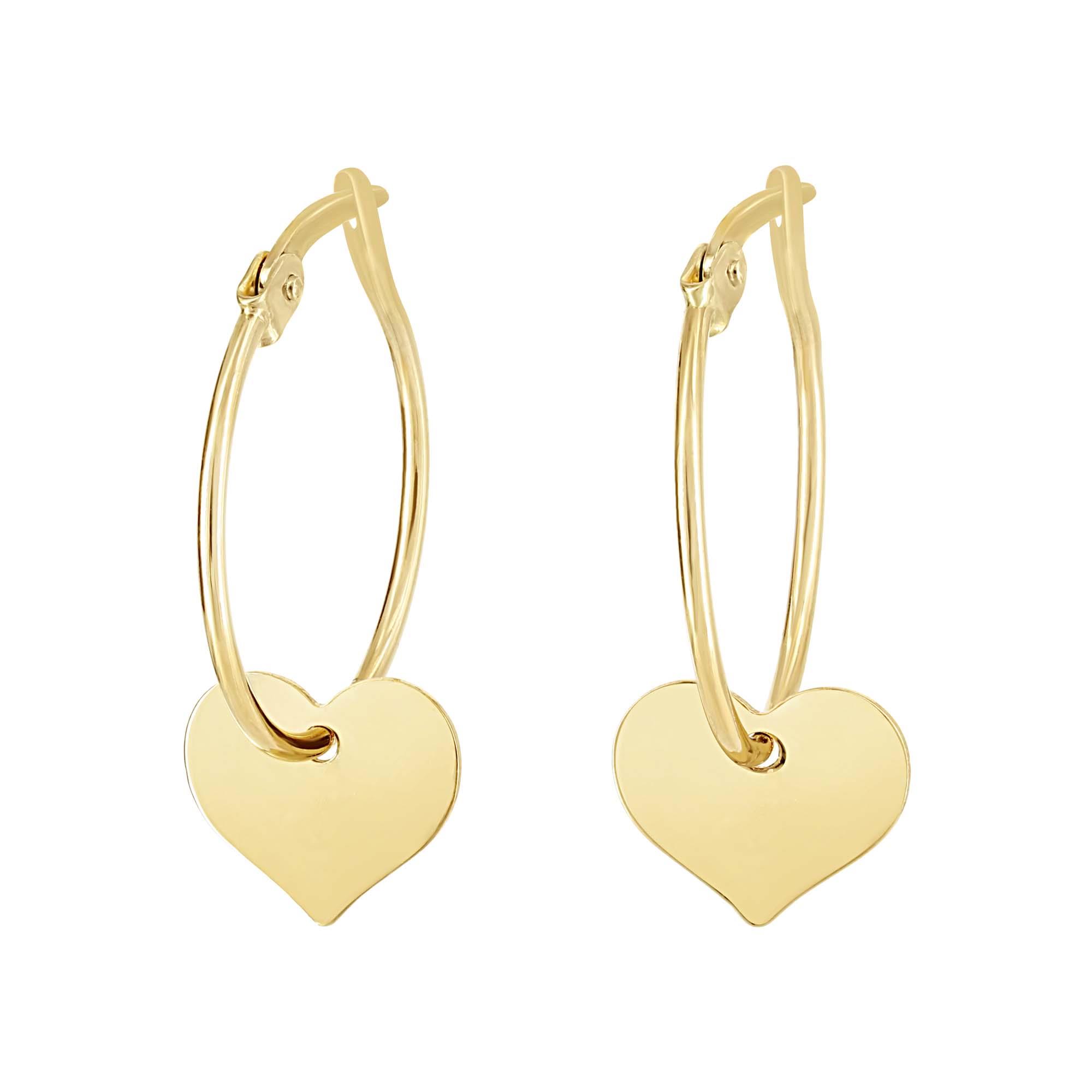London Collection 14k Yellow Gold Flat Heart Dangle Hoop Earrings