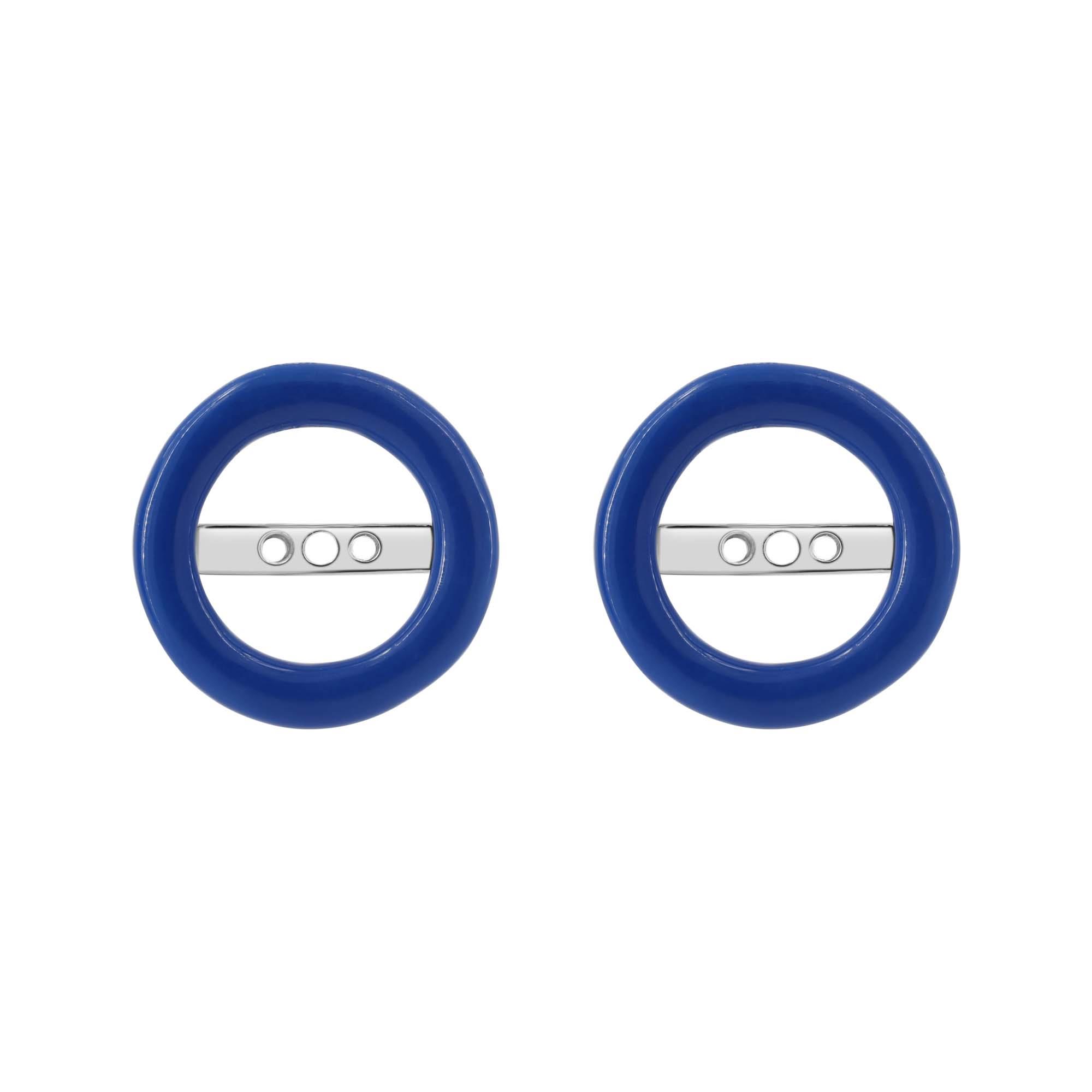 London Collection 18k White Gold and Blue Enamel Medium Round Earring Jackets