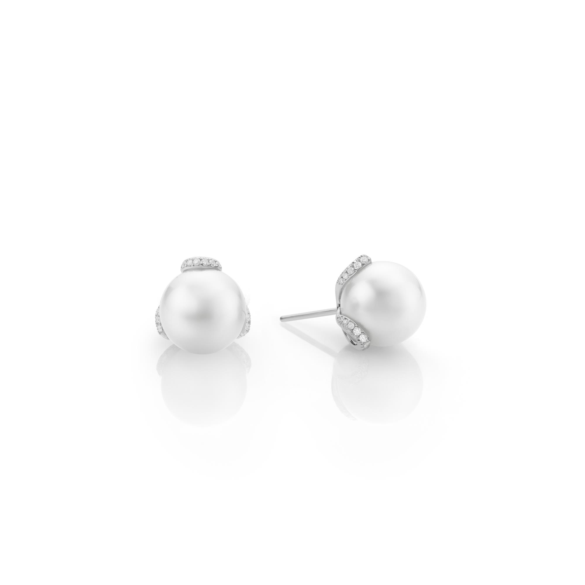 Mikimoto White Gold Pearl and Diamond Stud Earrings