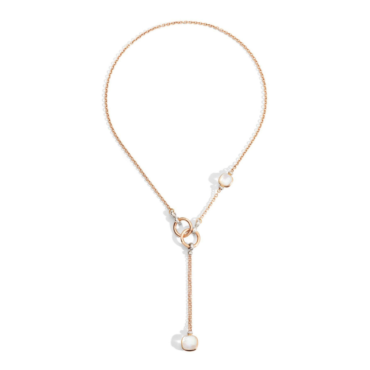 Pomellato 18k Rose Gold Diamond White Topaz Mother of Pearl Doublet Lariat Necklace