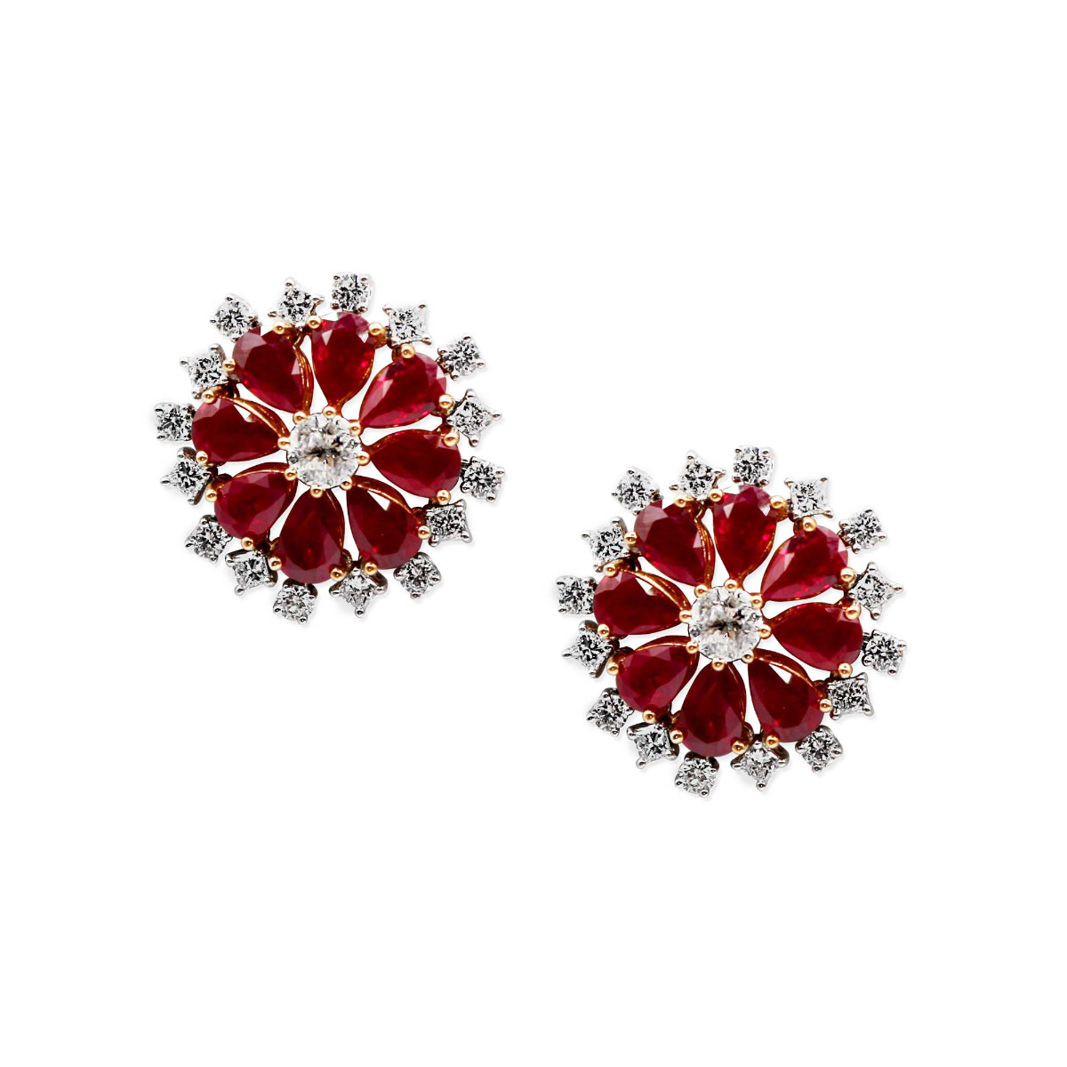London Collection 18k Pear Shape Ruby and Diamond Stud Earrings